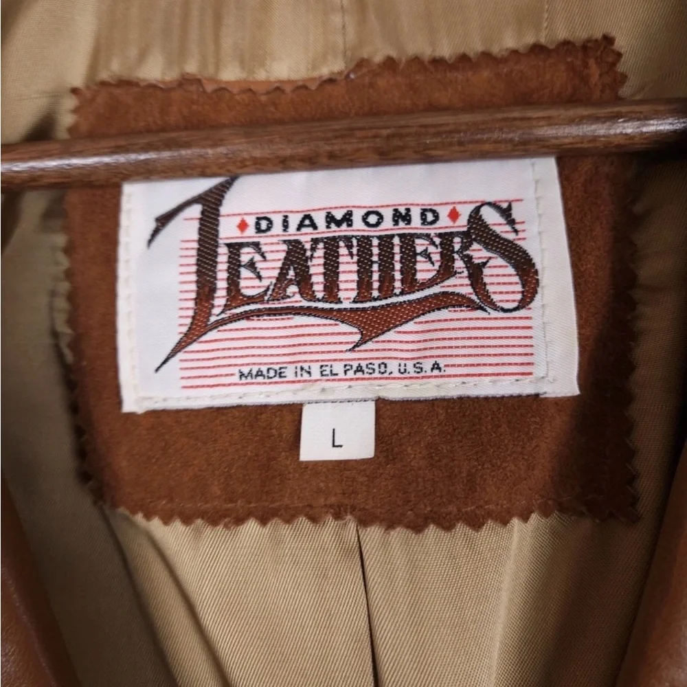Vintage Diamond Leathers Size Large Brown Genuine Leather Fringe Snap-Up Jacket - Picture 6 of 9
